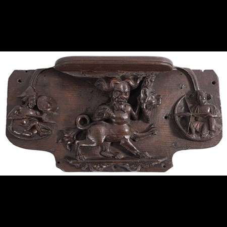 A Late 14Th:Early 15Th Century Carved Oak Misericord The Seat Supported By A Manticore