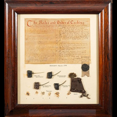 A Framed Display 'The Rules And Order Of Cocking' With A Copy Of Ardesoif's Rules 1794 Over Four