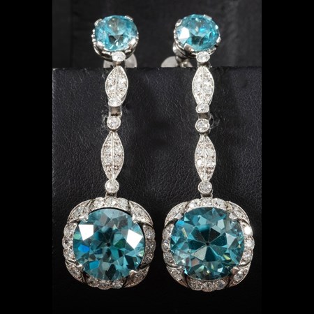 A Pair Of Early 20Th Century, Blue Zircon And Single Cut Diamond Drop Earrings