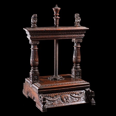 A Fine James I Dated Oak Press The Top Carved With Bands Of Arcading And Guilloche