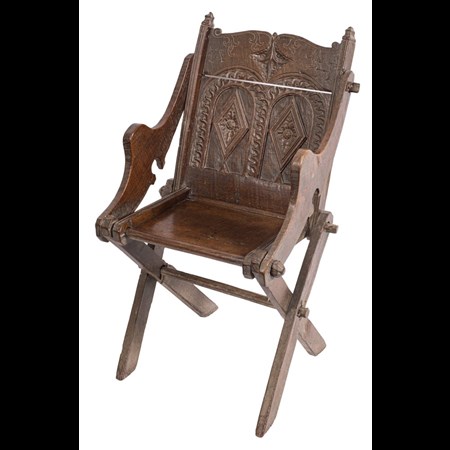 A Rare Elizabeth I Oak Glastonbury Armchair , Of Pegged Construction