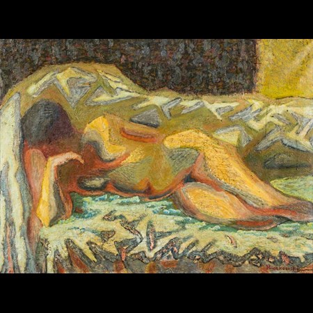 Zdzislaw Ruszkowski [1907 1990] Reclining Nude, Signed Bottom Right Oil On Canvas