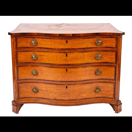 A Fine George III Satinwood And Rosewood Crossbanded Serpentine Commode