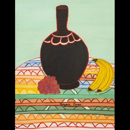 Bryan Pearce [1929 2006] Still Life; Black Vase, Bananas And Grapes On A Table Cloth